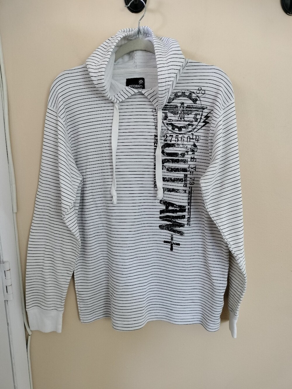 Modern Culture Outlaw Men's Cotton Blend Black White Striped Shirt Hoodie XL